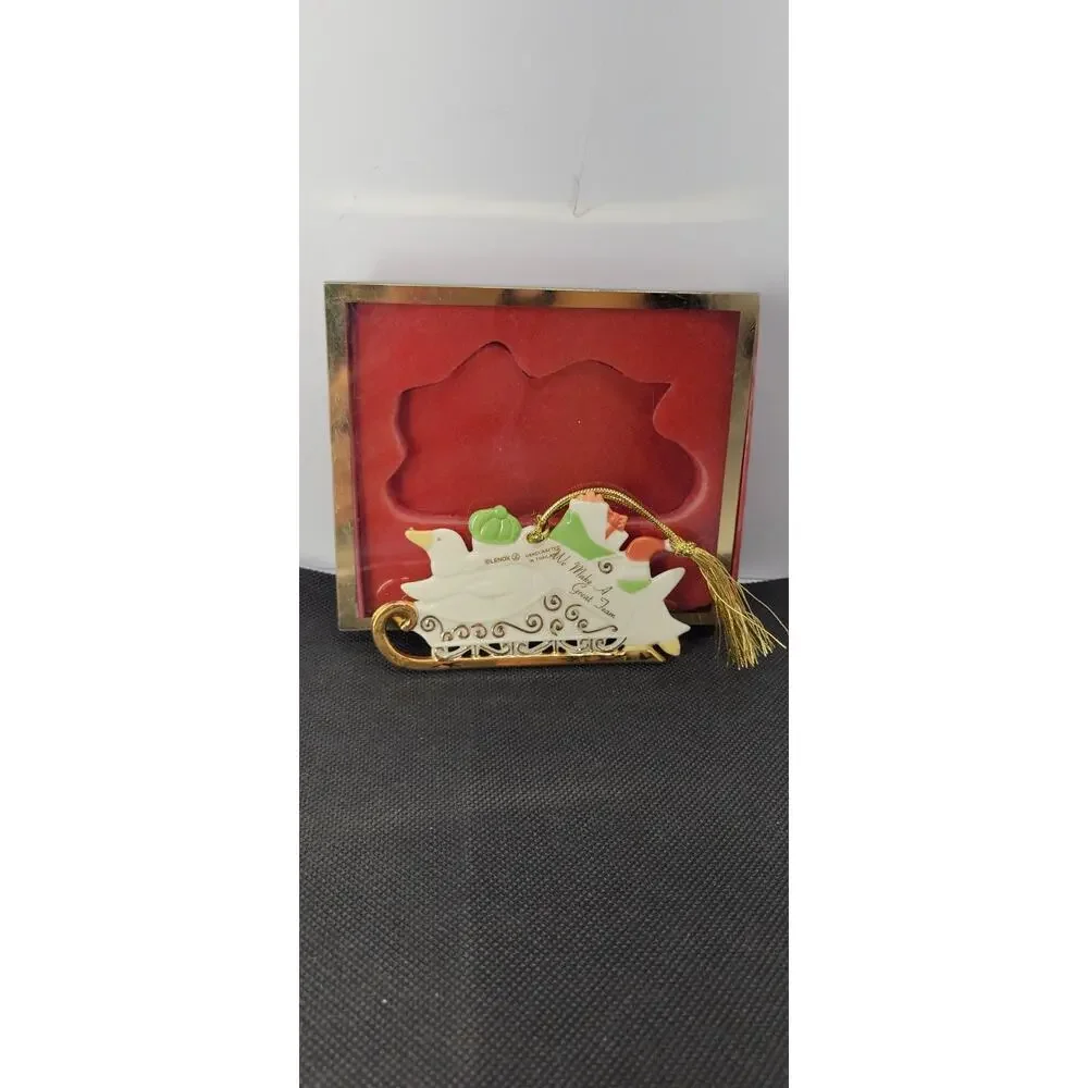 Lenox Porcelain Sleigh Snowman Holiday Christmas Hanging Ornament w/ Box